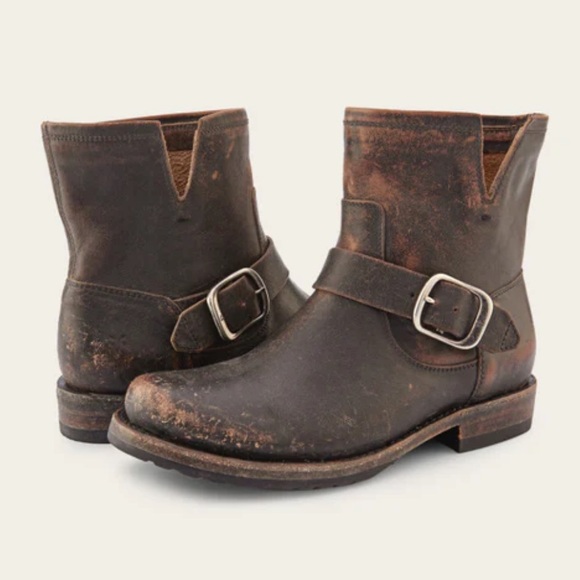 $278 FRYE VERONICA BOOT Antiqued Black Brown Combat Moto Leather Boots 9.5 - Picture 2 of 14